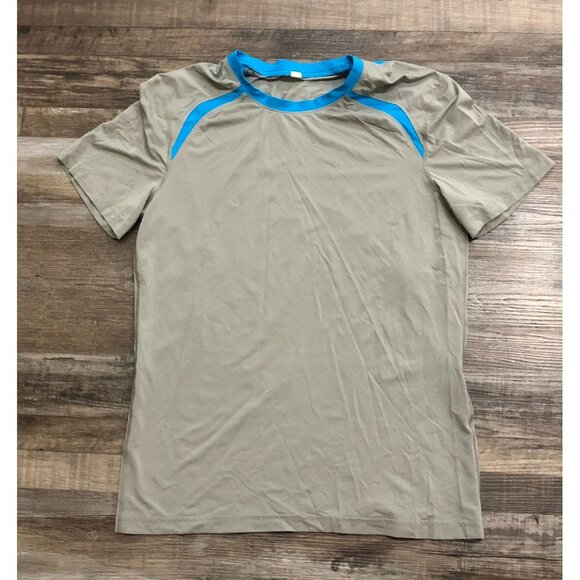 Lululemon Mens Medium Gray with Blue Trim Athletic Tee T Shirt - Picture 1 of 6